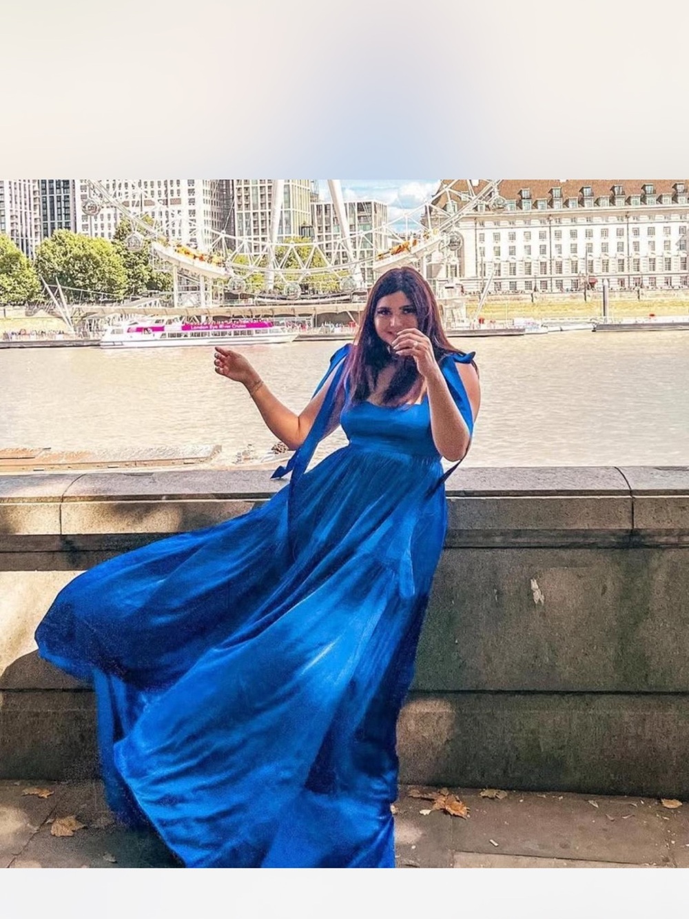 Silk Royal Blue Tie-Shoulder Maxi Dress for Women
